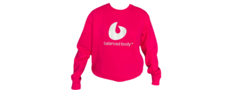 Balanced Body sports sweatshirt, crewneck, red, logo visible.