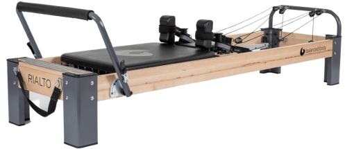 Rialto Reformer with features: single rope, four Tri Loops, automatic strap adjustment, quiet pulleys.