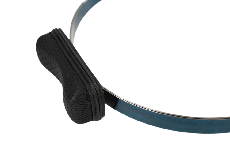 Pilates ring with padded wooden handles and steel bands